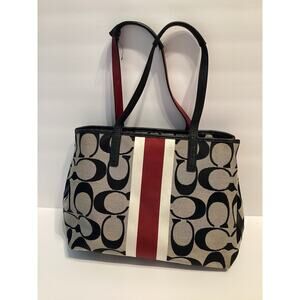 Vintage Coach Hampton Tote Bag Black Gray & Red